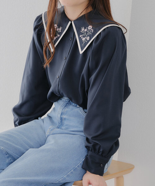 Another Branch olive des olive(アナザーブランチオリーブデオリーブ)の「配色パイピング衿刺繍レトロブラウス(シャツ/ブラウス・レディース・ネイビー/オフホワイト/ミント・FREE)」の12枚目の写真