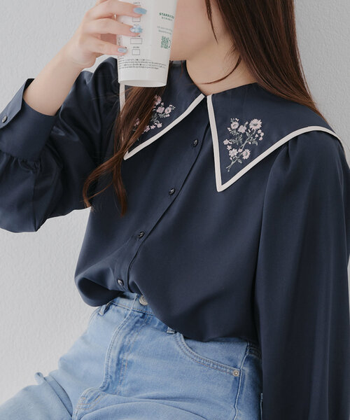 Another Branch olive des olive(アナザーブランチオリーブデオリーブ)の「配色パイピング衿刺繍レトロブラウス(シャツ/ブラウス・レディース・ネイビー/オフホワイト/ミント・FREE)」の13枚目の写真