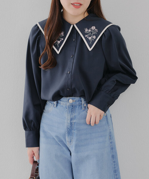 Another Branch olive des olive(アナザーブランチオリーブデオリーブ)の「配色パイピング衿刺繍レトロブラウス(シャツ/ブラウス・レディース・ネイビー/オフホワイト/ミント・FREE)」の14枚目の写真