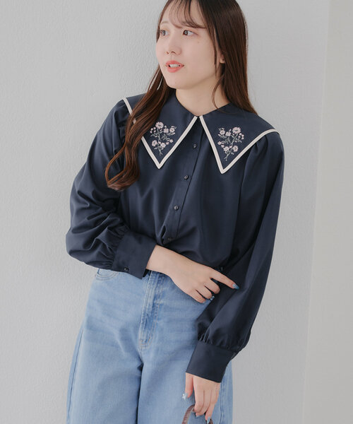 Another Branch olive des olive(アナザーブランチオリーブデオリーブ)の「配色パイピング衿刺繍レトロブラウス(シャツ/ブラウス・レディース・ネイビー/オフホワイト/ミント・FREE)」の15枚目の写真