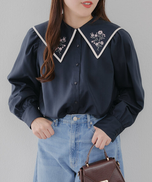 Another Branch olive des olive(アナザーブランチオリーブデオリーブ)の「配色パイピング衿刺繍レトロブラウス(シャツ/ブラウス・レディース・ネイビー/オフホワイト/ミント・FREE)」の16枚目の写真
