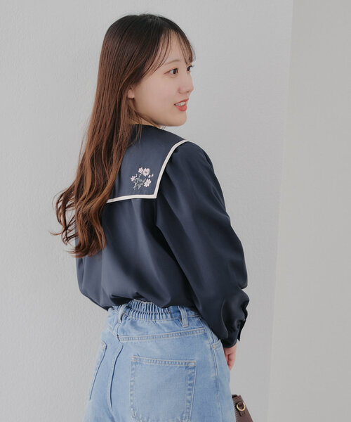 Another Branch olive des olive(アナザーブランチオリーブデオリーブ)の「配色パイピング衿刺繍レトロブラウス(シャツ/ブラウス・レディース・ネイビー/オフホワイト/ミント・FREE)」の17枚目の写真
