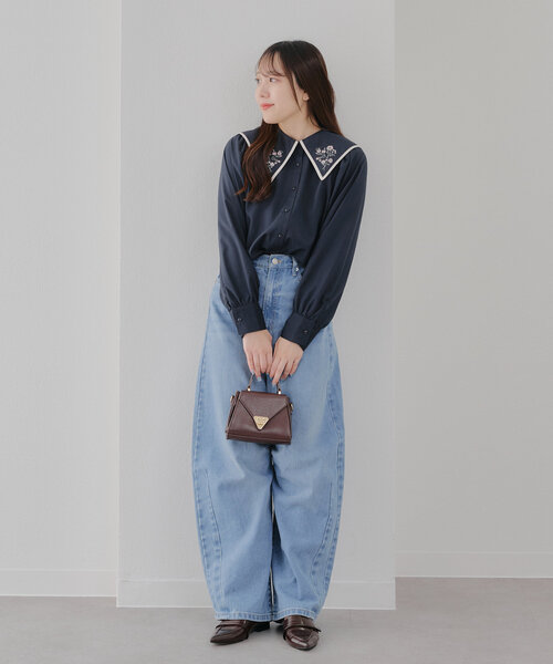 Another Branch olive des olive(アナザーブランチオリーブデオリーブ)の「配色パイピング衿刺繍レトロブラウス(シャツ/ブラウス・レディース・ネイビー/オフホワイト/ミント・FREE)」の18枚目の写真