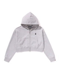 SOLID CAMO JACQUARD ONE POINT CROPPED ZIP HOODIE