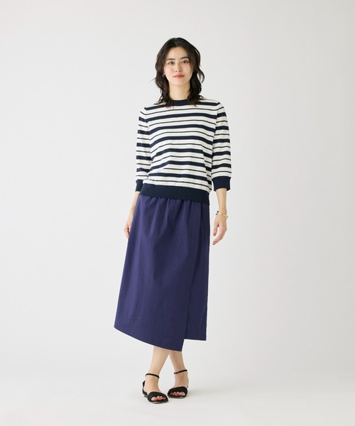 I.T.'S international（イッツインターナショナル）の「HT Cotton5分袖ボーダーニット（Tシャツ/カットソー・レディース・ネイビー/ベージュ/レッド・フリー）」の4枚目の写真