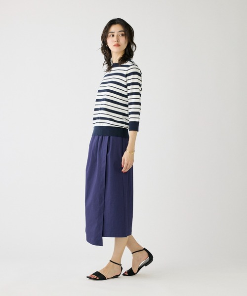 I.T.'S international（イッツインターナショナル）の「HT Cotton5分袖ボーダーニット（Tシャツ/カットソー・レディース・ネイビー/ベージュ/レッド・フリー）」の5枚目の写真