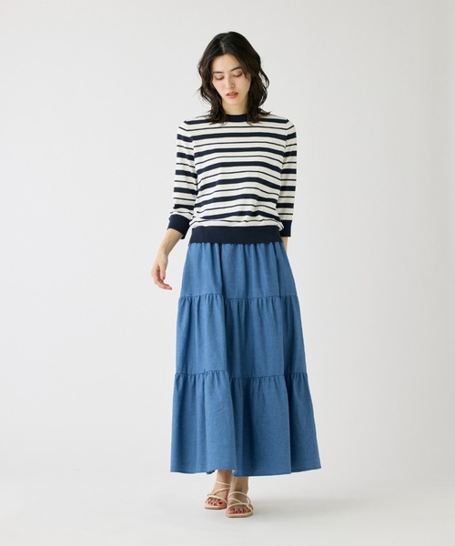 I.T.'S international（イッツインターナショナル）の「HT Cotton5分袖ボーダーニット（Tシャツ/カットソー・レディース・ネイビー/ベージュ/レッド・フリー）」の6枚目の写真