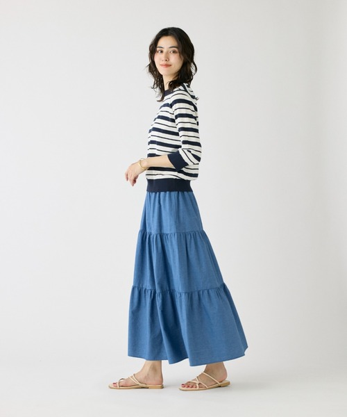 I.T.'S international（イッツインターナショナル）の「HT Cotton5分袖ボーダーニット（Tシャツ/カットソー・レディース・ネイビー/ベージュ/レッド・フリー）」の7枚目の写真