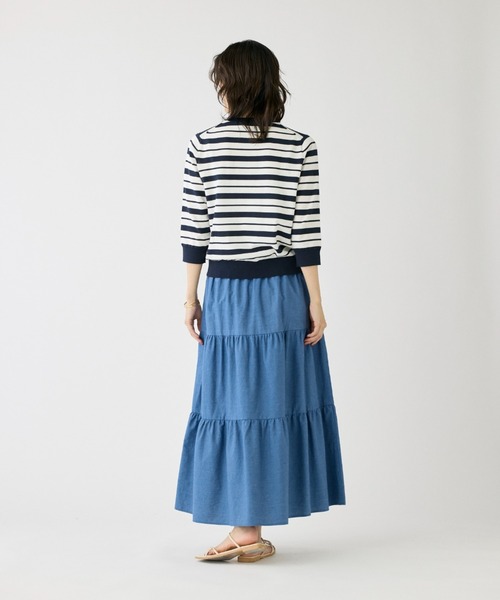 I.T.'S international（イッツインターナショナル）の「HT Cotton5分袖ボーダーニット（Tシャツ/カットソー・レディース・ネイビー/ベージュ/レッド・フリー）」の8枚目の写真