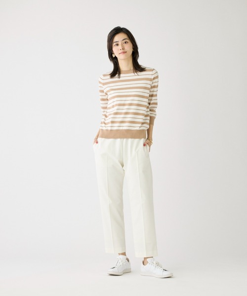 I.T.'S international（イッツインターナショナル）の「HT Cotton5分袖ボーダーニット（Tシャツ/カットソー・レディース・ネイビー/ベージュ/レッド・フリー）」の12枚目の写真