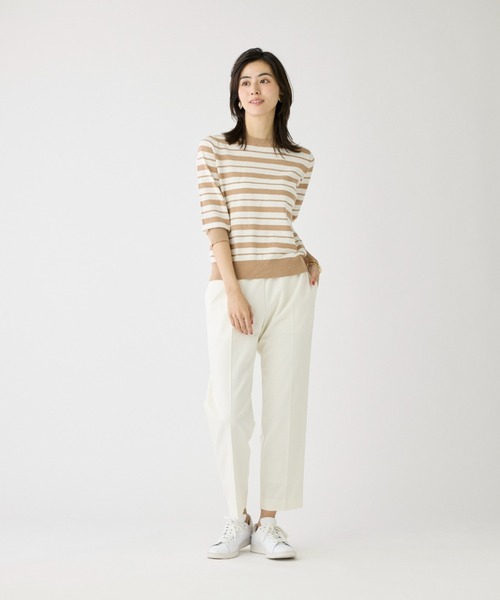 I.T.'S international（イッツインターナショナル）の「HT Cotton5分袖ボーダーニット（Tシャツ/カットソー・レディース・ネイビー/ベージュ/レッド・フリー）」の13枚目の写真