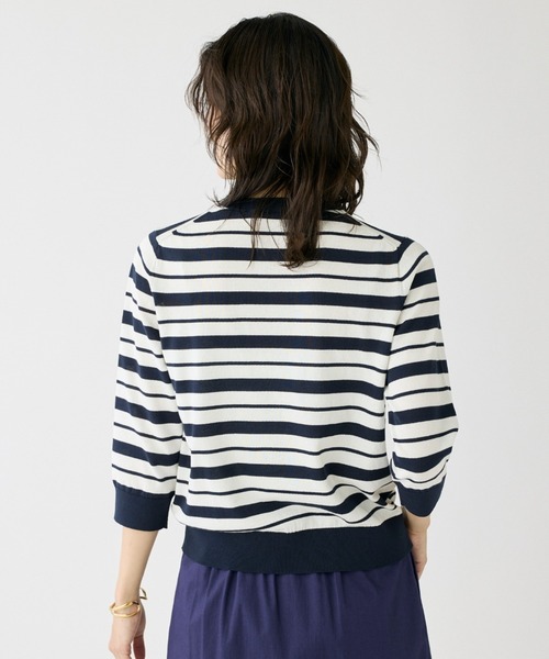 I.T.'S international（イッツインターナショナル）の「HT Cotton5分袖ボーダーニット（Tシャツ/カットソー・レディース・ネイビー/ベージュ/レッド・フリー）」の17枚目の写真