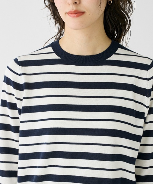 I.T.'S international（イッツインターナショナル）の「HT Cotton5分袖ボーダーニット（Tシャツ/カットソー・レディース・ネイビー/ベージュ/レッド・フリー）」の18枚目の写真