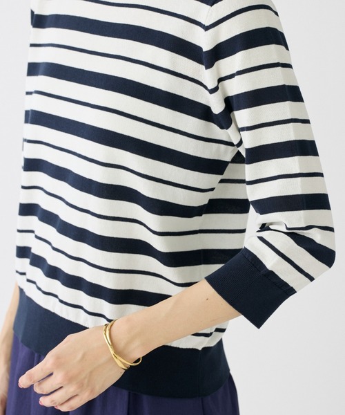 I.T.'S international（イッツインターナショナル）の「HT Cotton5分袖ボーダーニット（Tシャツ/カットソー・レディース・ネイビー/ベージュ/レッド・フリー）」の19枚目の写真