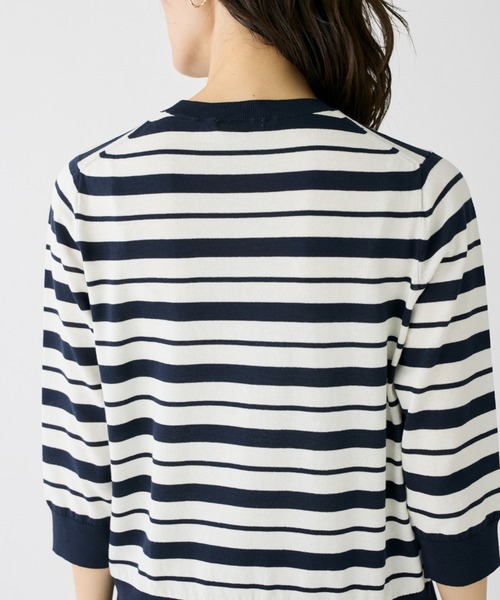 I.T.'S international（イッツインターナショナル）の「HT Cotton5分袖ボーダーニット（Tシャツ/カットソー・レディース・ネイビー/ベージュ/レッド・フリー）」の20枚目の写真