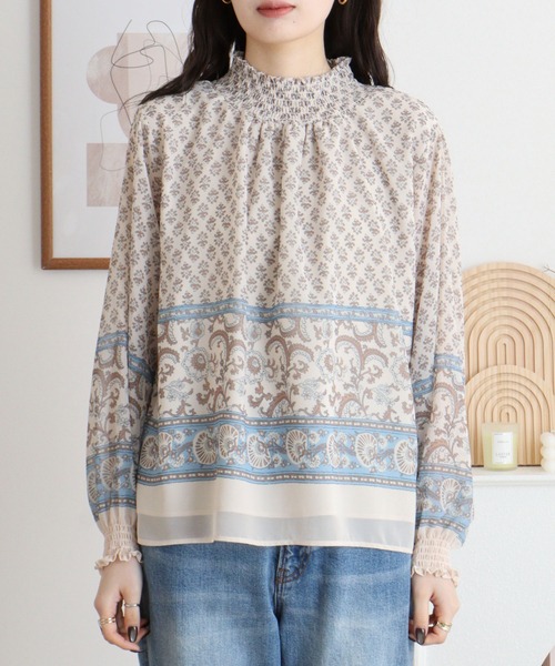 BRODIAEA(ブローディア)の「BRODIAEA スモック刺繍シフォンブラウス(シャツ/ブラウス・レディース・ネイビー/ベージュ/ピンク・40)」の16枚目の写真