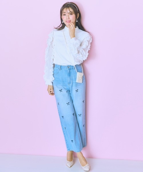 marun（マルン）の「＜大きいサイズ＞袖ボリュームカットソー　marun（Tシャツ/カットソー・レディース・ホワイト/ダークネイビー・L/LL/3L/4L/5L）」の4枚目の写真