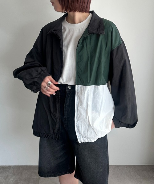apres jour mignon(アプレジュールミニョン)の「配色ナイロンブルゾン(ブルゾン・レディース・ブラック/ネイビー・フリー/X-LARGE)」の1枚目の写真