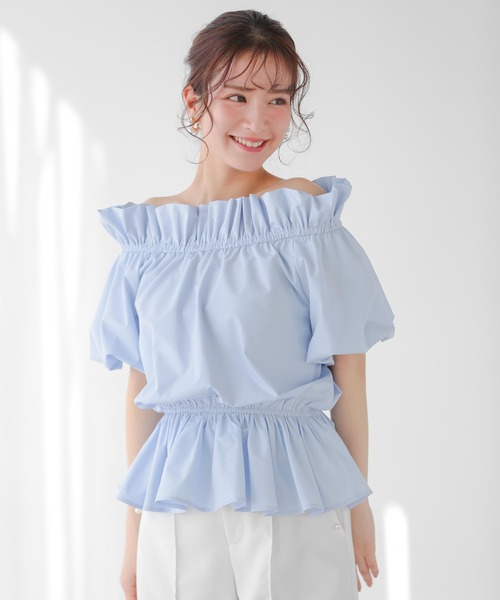 Fit more(フィットモア)の「オフショルバルーンスリーブペプラムトップス(シャツ/ブラウス・レディース・ブラック/ブルー/ホワイト・FREE)」の1枚目の写真