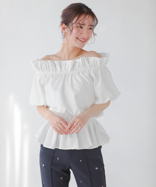 Fit more(フィットモア)の「オフショルバルーンスリーブペプラムトップス(シャツ/ブラウス・レディース・ブラック/ブルー/ホワイト・FREE)」の14枚目の写真