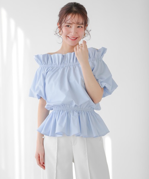 Fit more(フィットモア)の「オフショルバルーンスリーブペプラムトップス(シャツ/ブラウス・レディース・ブラック/ブルー/ホワイト・FREE)」の15枚目の写真