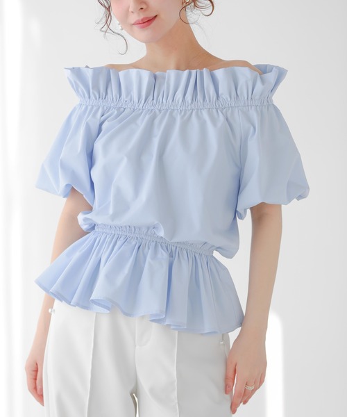 Fit more(フィットモア)の「オフショルバルーンスリーブペプラムトップス(シャツ/ブラウス・レディース・ブラック/ブルー/ホワイト・FREE)」の16枚目の写真