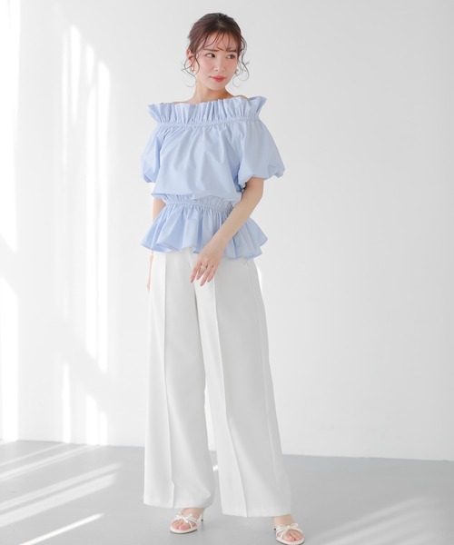 Fit more(フィットモア)の「オフショルバルーンスリーブペプラムトップス(シャツ/ブラウス・レディース・ブラック/ブルー/ホワイト・FREE)」の17枚目の写真