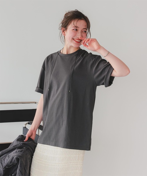 titivate(ティティベイト)の「汗染み防止ルーズシルエットTシャツ(Tシャツ/カットソー・レディース・ホワイト/ネイビー/チャコール/ブラック/ローズ/グレー・MT/L/S/M)」の4枚目の写真