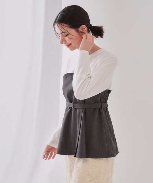 セール】ベルト付ビスチェドッキングカットソー【洗濯機洗い可】（T