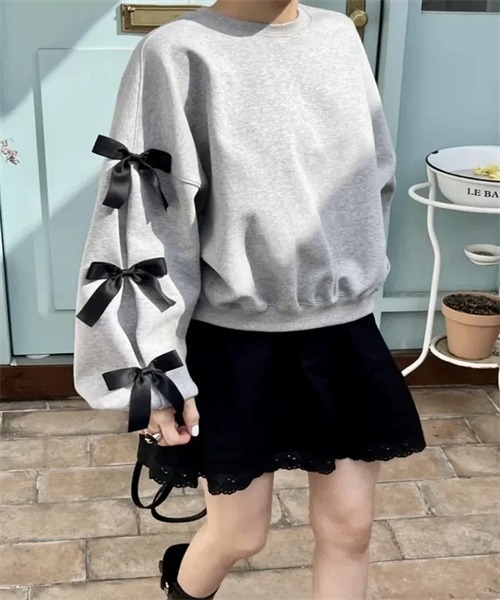 FREE STYLISTS（フリー スタイリスト）の「袖リボンスウェット（スウェット・レディース・ブラック/ダークネイビー/グレー・L/M/S）」の9枚目の写真