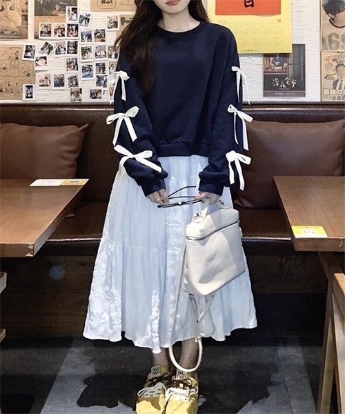 FREE STYLISTS（フリー スタイリスト）の「袖リボンスウェット（スウェット・レディース・ブラック/ダークネイビー/グレー・L/M/S）」の13枚目の写真