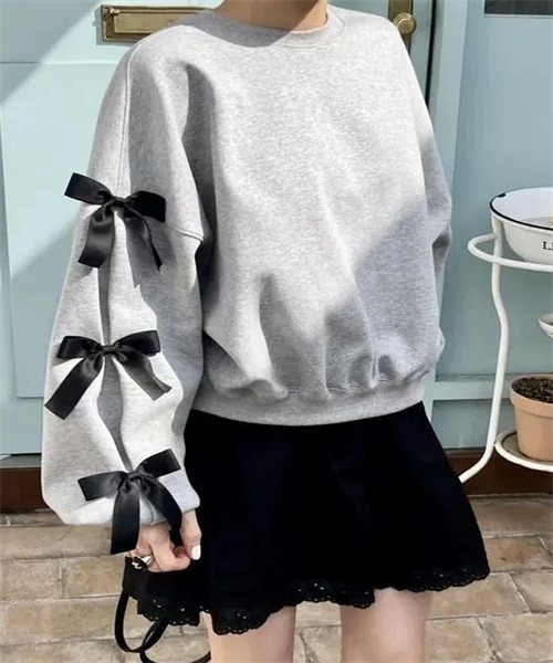 FREE STYLISTS（フリー スタイリスト）の「袖リボンスウェット（スウェット・レディース・ブラック/ダークネイビー/グレー・L/M/S）」の7枚目の写真