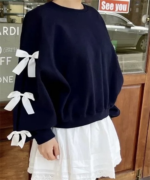 FREE STYLISTS（フリー スタイリスト）の「袖リボンスウェット（スウェット・レディース・ブラック/ダークネイビー/グレー・L/M/S）」の21枚目の写真