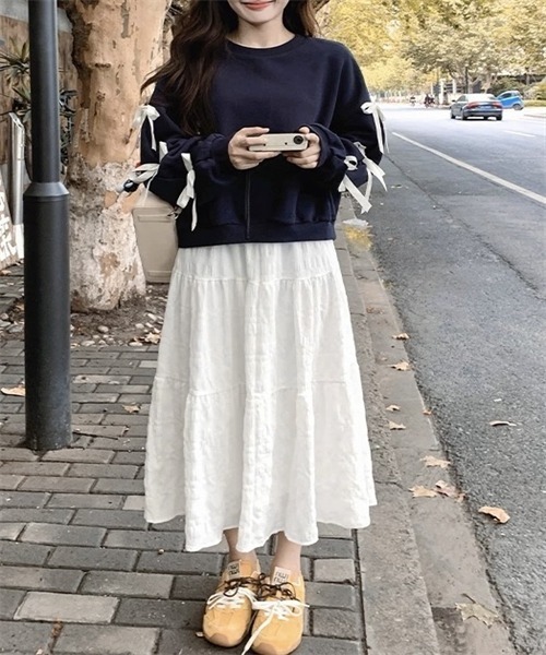 FREE STYLISTS（フリー スタイリスト）の「袖リボンスウェット（スウェット・レディース・ブラック/ダークネイビー/グレー・L/M/S）」の14枚目の写真