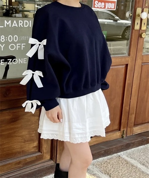 FREE STYLISTS（フリー スタイリスト）の「袖リボンスウェット（スウェット・レディース・ブラック/ダークネイビー/グレー・L/M/S）」の22枚目の写真