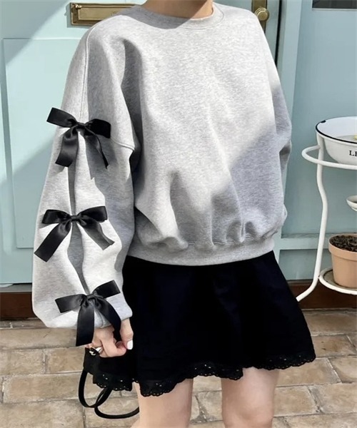 FREE STYLISTS（フリー スタイリスト）の「袖リボンスウェット（スウェット・レディース・ブラック/ダークネイビー/グレー・L/M/S）」の8枚目の写真