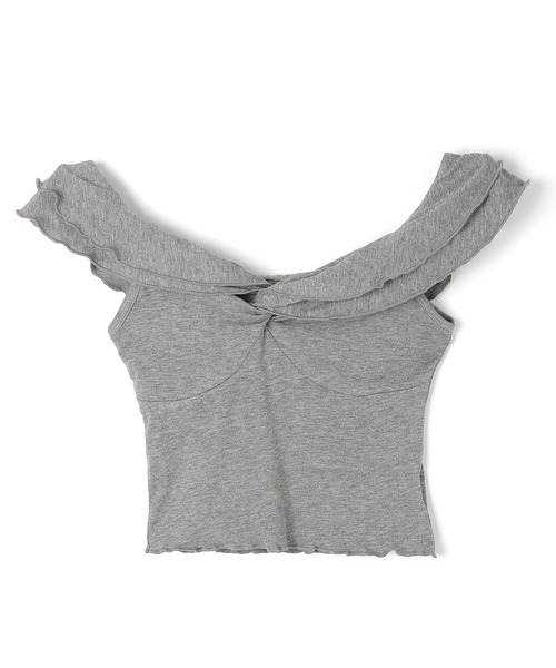 M DOLLY(エムドリー)の「twist sleeveless short tops/ツイストノースリーブショートトップス(Tシャツ/カットソー・レディース・アイボリー/グレー・FREE)」の3枚目の写真