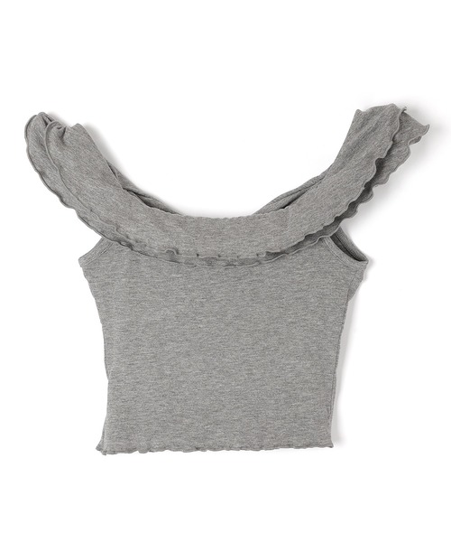 M DOLLY(エムドリー)の「twist sleeveless short tops/ツイストノースリーブショートトップス(Tシャツ/カットソー・レディース・アイボリー/グレー・FREE)」の4枚目の写真