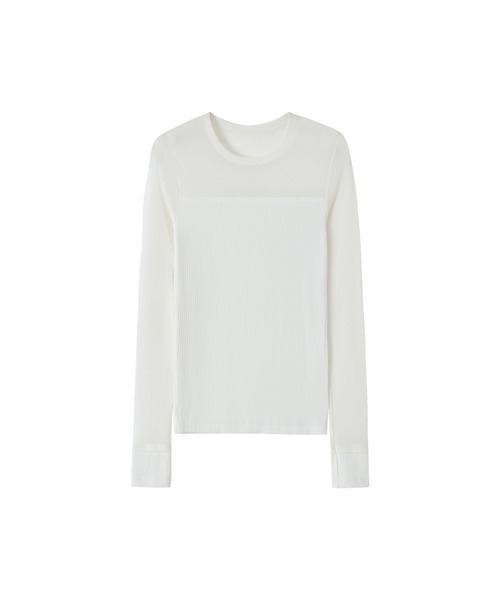 tageechita（タジチタ）の「【tageechita】異素材切替 シアーコンビ ロングスリーブプルオーバー（Tシャツ/カットソー・レディース・アイボリー・S/M/L）」の2枚目の写真