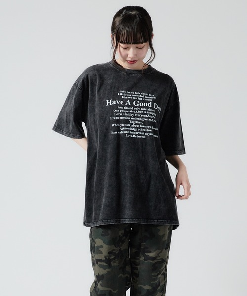 Chick(チック)の「Vintage-style design T-shirts/ヴィンテージ風デザインTシャツ 夏物 夏服(Tシャツ/カットソー・レディース・ブラック・FREE)」の1枚目の写真