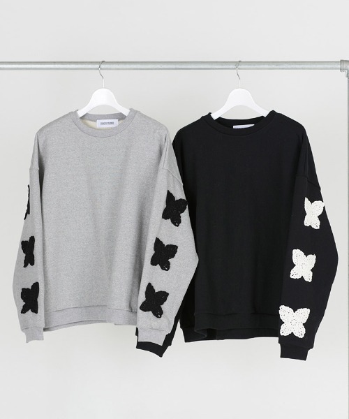 DISCOVERED（ディスカバード）の「msw1655-BUTTERFLY CROCHET SWEAT スウェット（スウェット・メンズ・グレー/ブラック・1/3）」の3枚目の写真