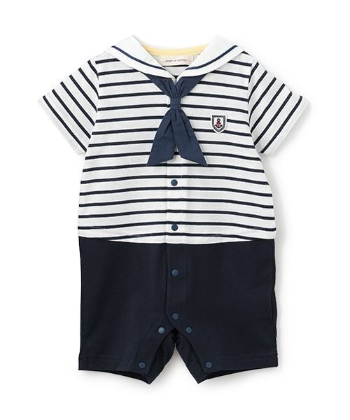 sense of wonder(センスオブワンダー)の「セーラーショートオール(ロンパース・キッズ・オフホワイト/ネイビー・70cm/80cm)」の1枚目の写真