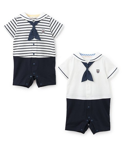 sense of wonder(センスオブワンダー)の「セーラーショートオール(ロンパース・キッズ・オフホワイト/ネイビー・70cm/80cm)」の11枚目の写真