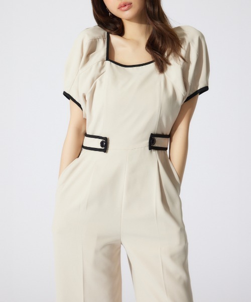 rienda（リエンダ）の「バイカラーロンパース 半袖 夏服（パンツドレス・レディース・グレー/ブラック/ベージュ・SMALL/MEDIUM）」の3枚目の写真