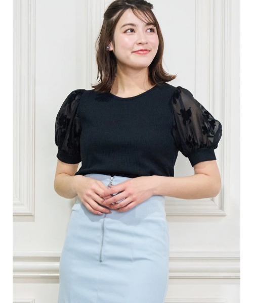 LUDIC PARK（ルディックパーク）の「袖花柄フロッキープリントトップス（Tシャツ/カットソー・レディース・ブラック/ネイビー・M/L）」の13枚目の写真