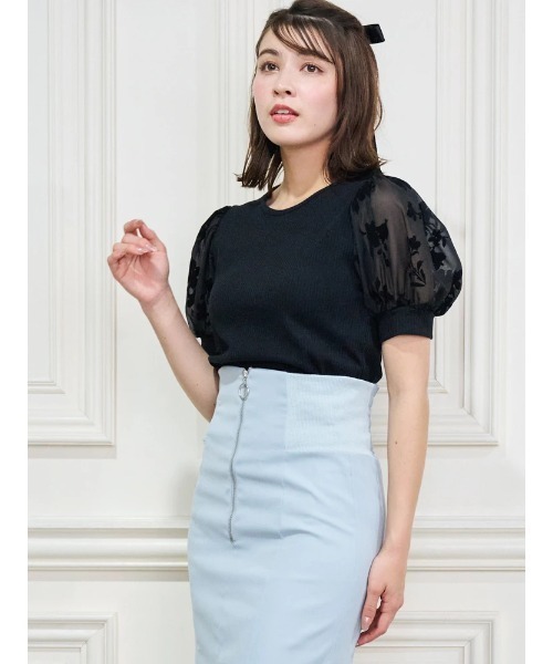 LUDIC PARK（ルディックパーク）の「袖花柄フロッキープリントトップス（Tシャツ/カットソー・レディース・ブラック/ネイビー・M/L）」の14枚目の写真
