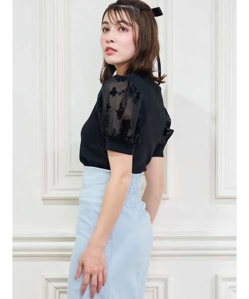 LUDIC PARK（ルディックパーク）の「袖花柄フロッキープリントトップス（Tシャツ/カットソー・レディース・ブラック/ネイビー・M/L）」の15枚目の写真