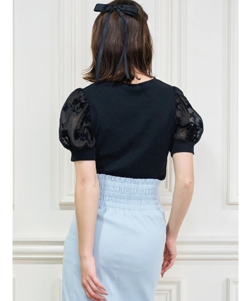 LUDIC PARK（ルディックパーク）の「袖花柄フロッキープリントトップス（Tシャツ/カットソー・レディース・ブラック/ネイビー・M/L）」の16枚目の写真
