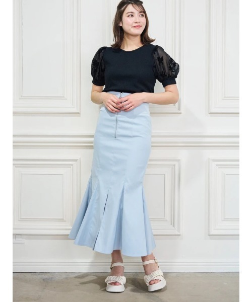LUDIC PARK（ルディックパーク）の「袖花柄フロッキープリントトップス（Tシャツ/カットソー・レディース・ブラック/ネイビー・M/L）」の18枚目の写真
