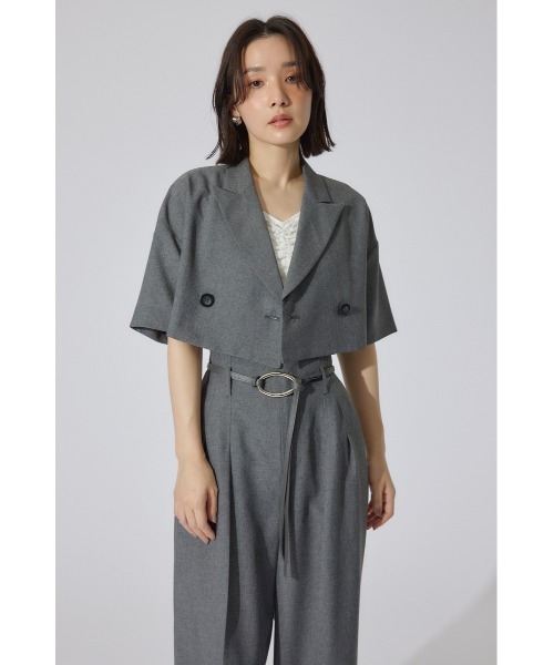 rienda☆ジャケット セール】リネンライククロップドハーフスリーブジャケット 春服
